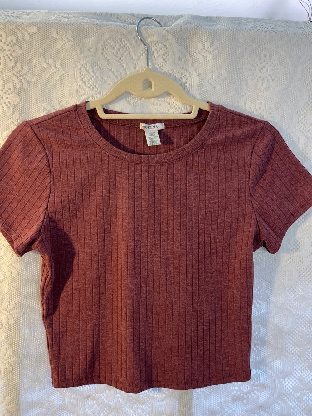 😻5for$15😻 Bozzolo Ribbed Crop Tee - Dusty Rose M